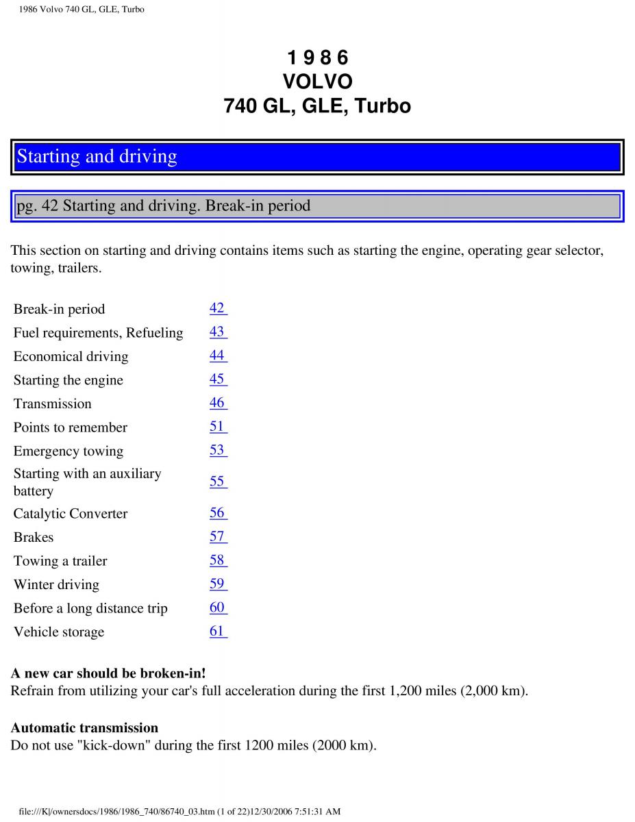 Volvo 740 GL GLE Turbo owners manual / page 51