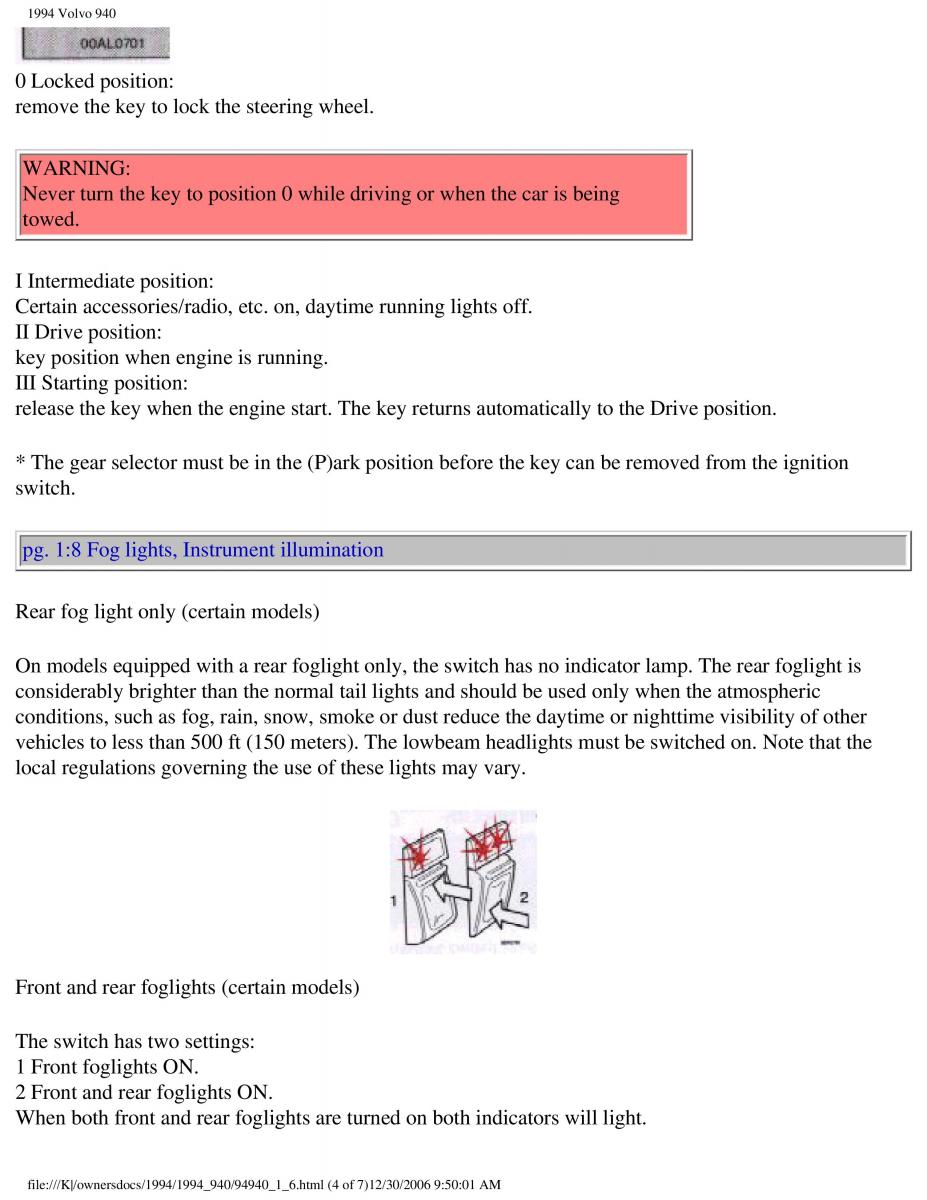 Volvo 940 owners manual / page 66