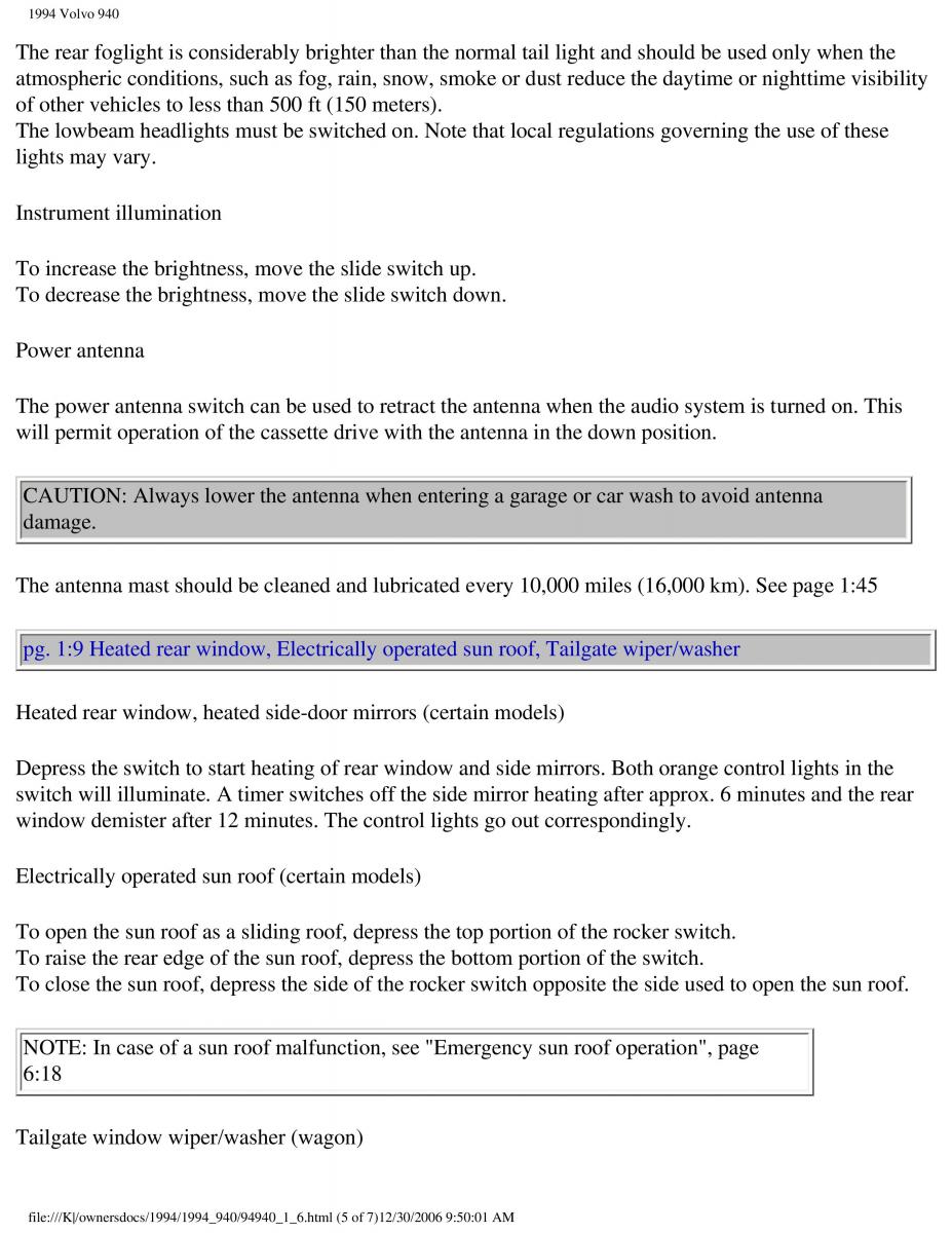 Volvo 940 owners manual / page 67