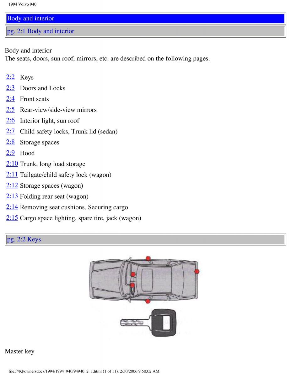 Volvo 940 owners manual / page 70