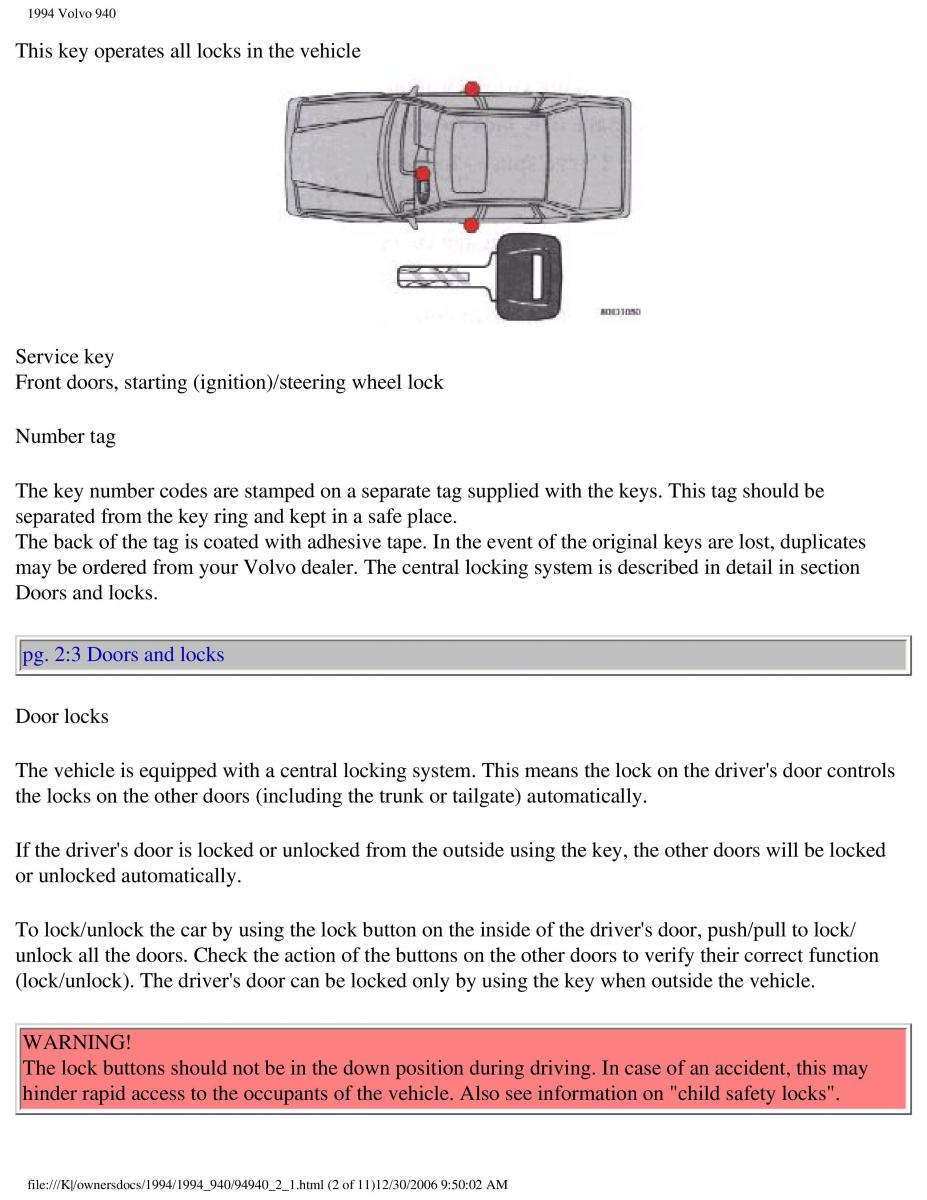 Volvo 940 owners manual / page 71