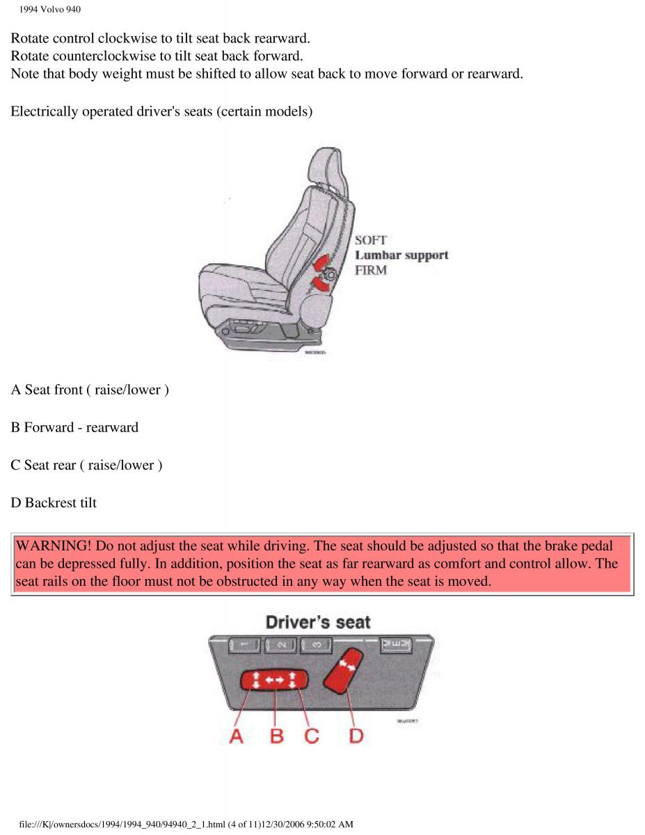 Volvo 940 owners manual / page 73