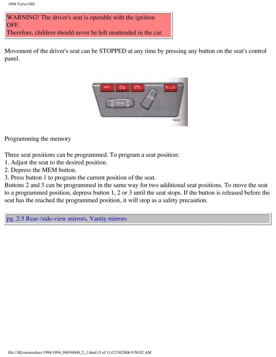 Volvo 940 owners manual / page 74