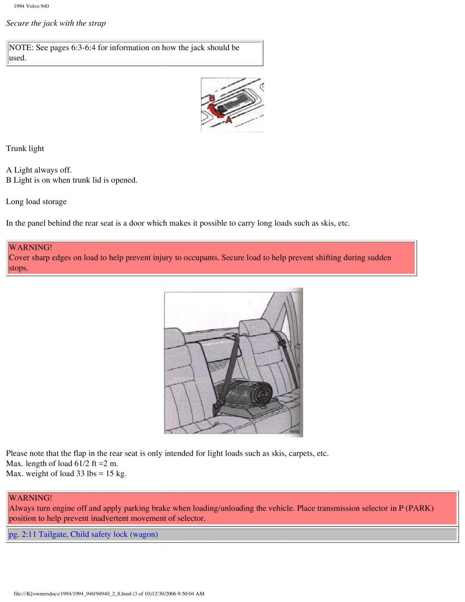 Volvo 940 owners manual / page 83