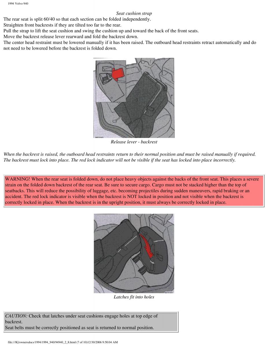 Volvo 940 owners manual / page 87