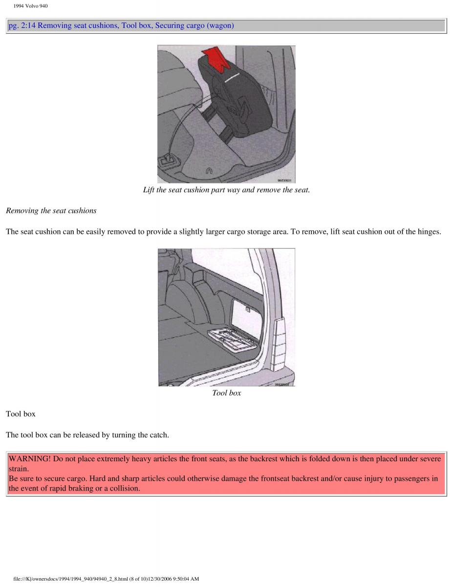 Volvo 940 owners manual / page 88