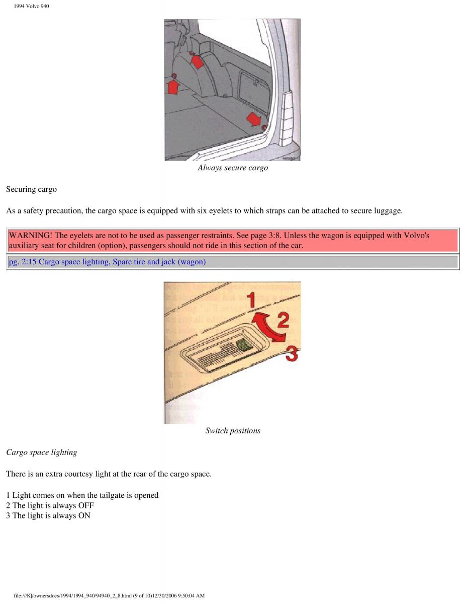 Volvo 940 owners manual / page 89