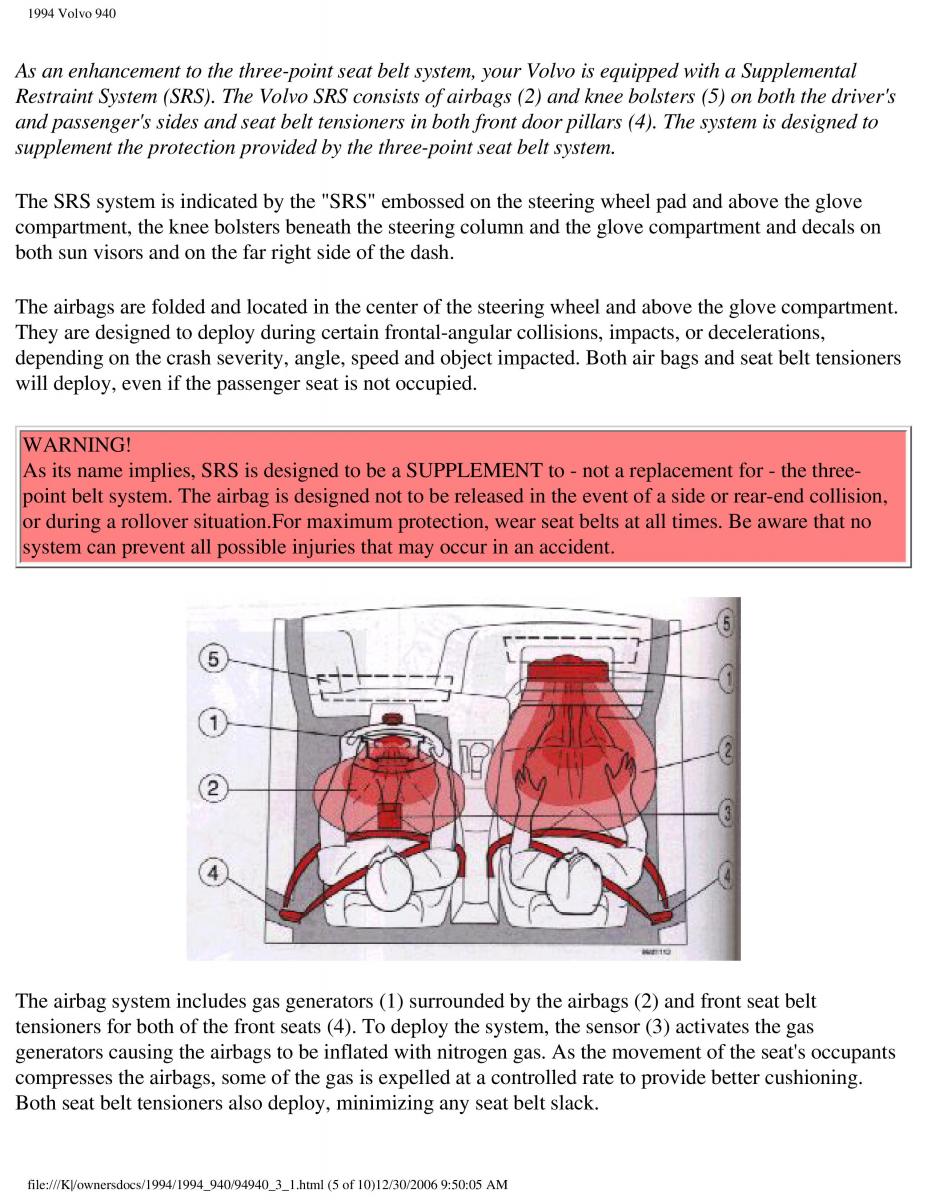 Volvo 940 owners manual / page 95