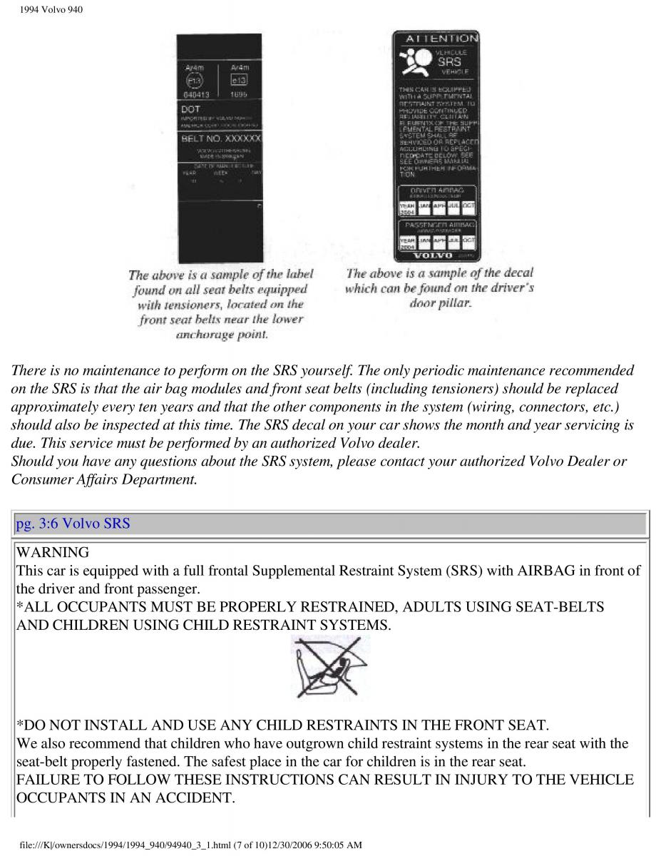 Volvo 940 owners manual / page 97