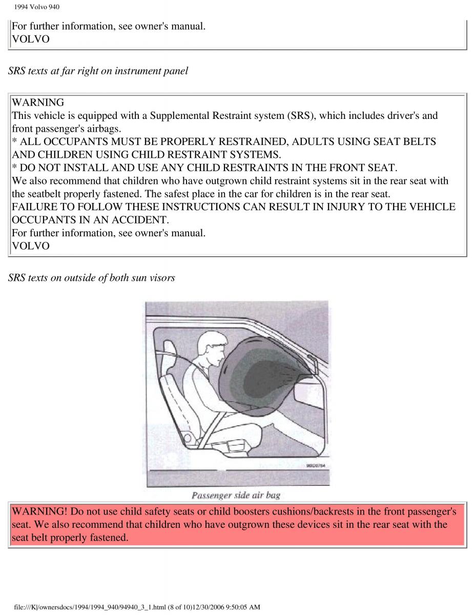 Volvo 940 owners manual / page 98