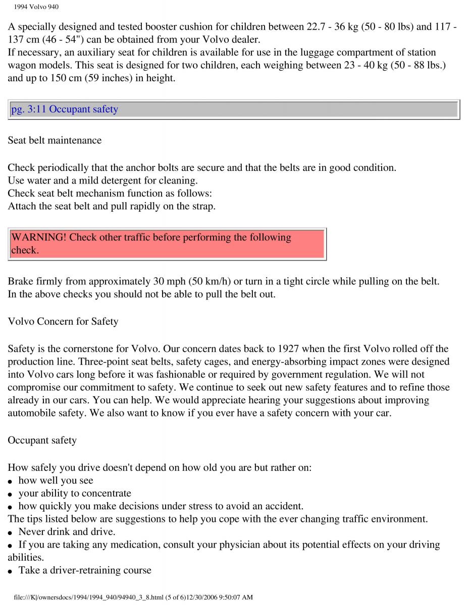 Volvo 940 owners manual / page 105