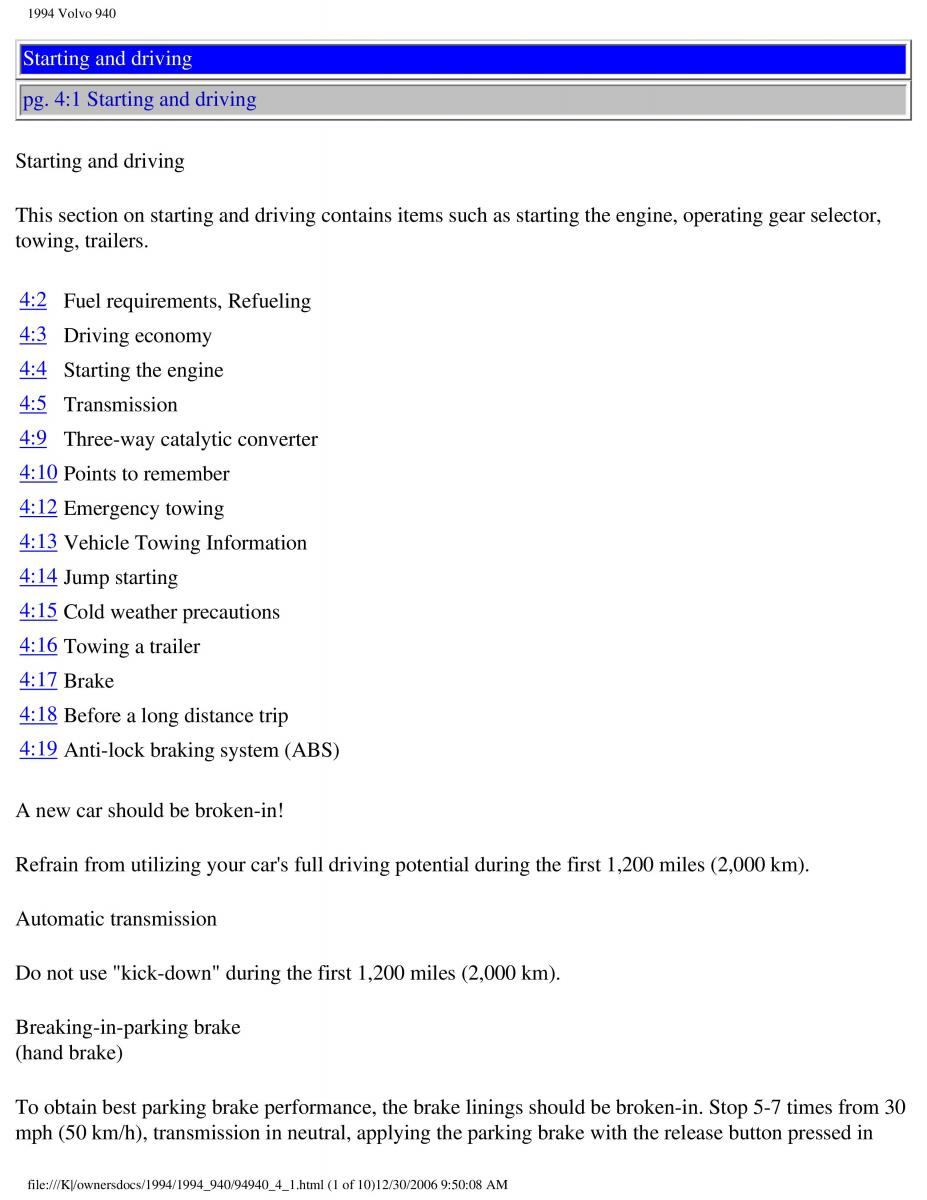 Volvo 940 owners manual / page 107