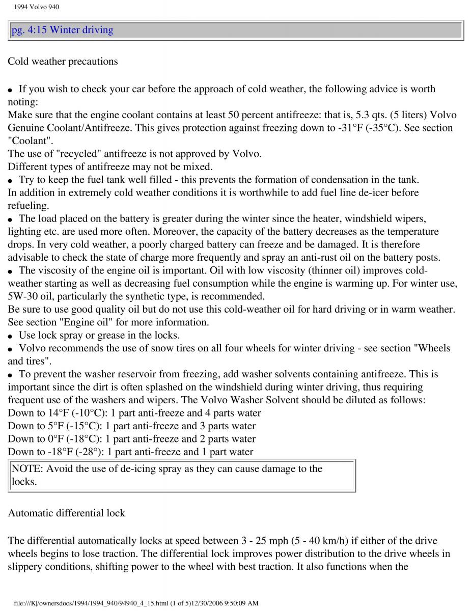 Volvo 940 owners manual / page 117