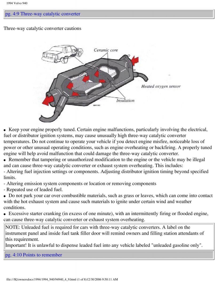 Volvo 940 owners manual / page 122