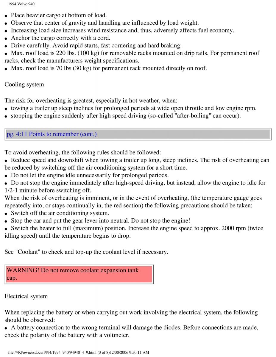 Volvo 940 owners manual / page 124