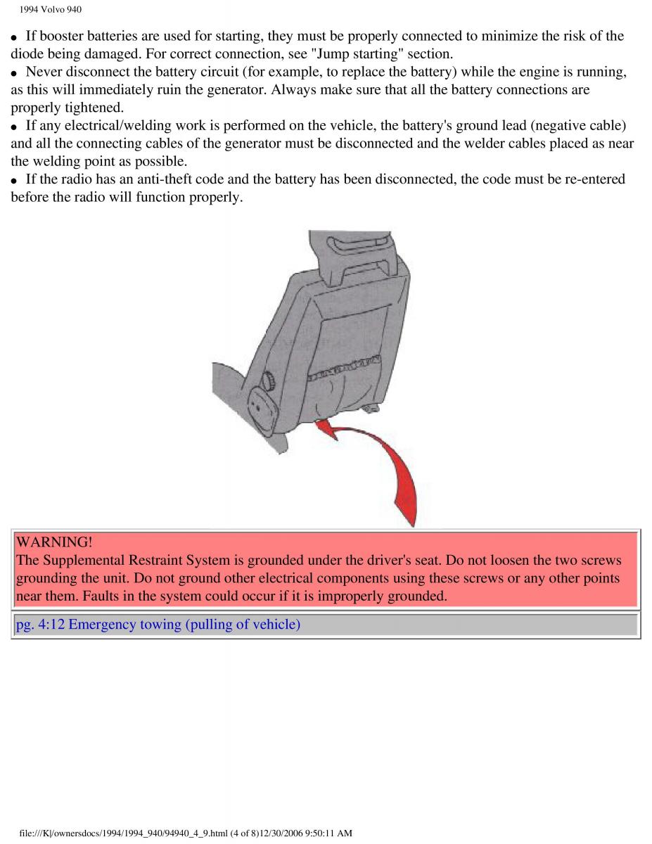 Volvo 940 owners manual / page 125