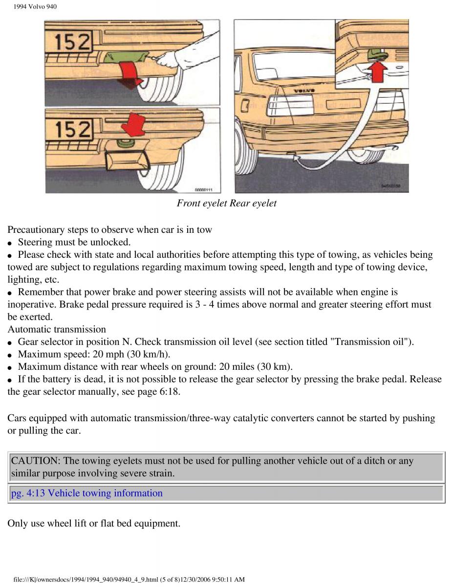 Volvo 940 owners manual / page 126