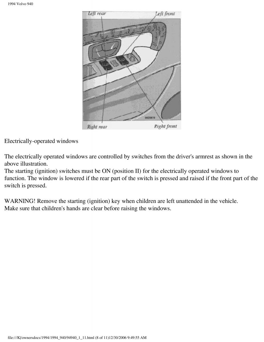 Volvo 940 owners manual / page 16