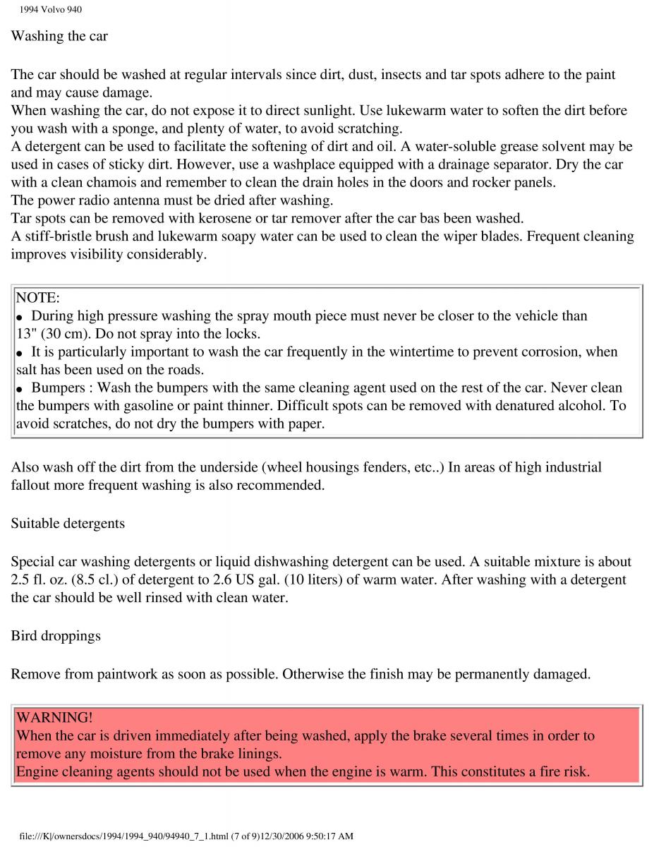 Volvo 940 owners manual / page 164