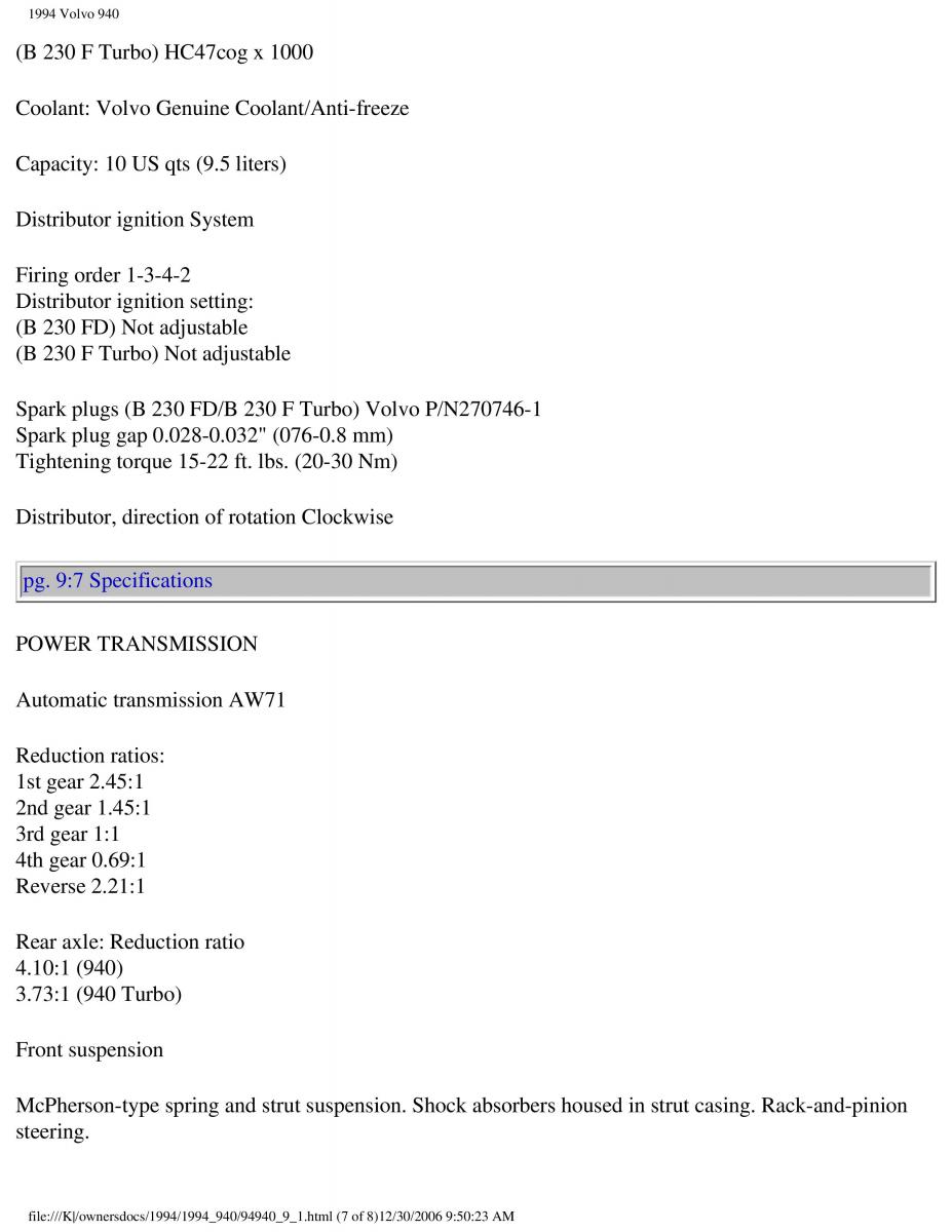 Volvo 940 owners manual / page 195