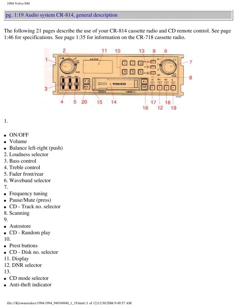 Volvo 940 owners manual / page 20