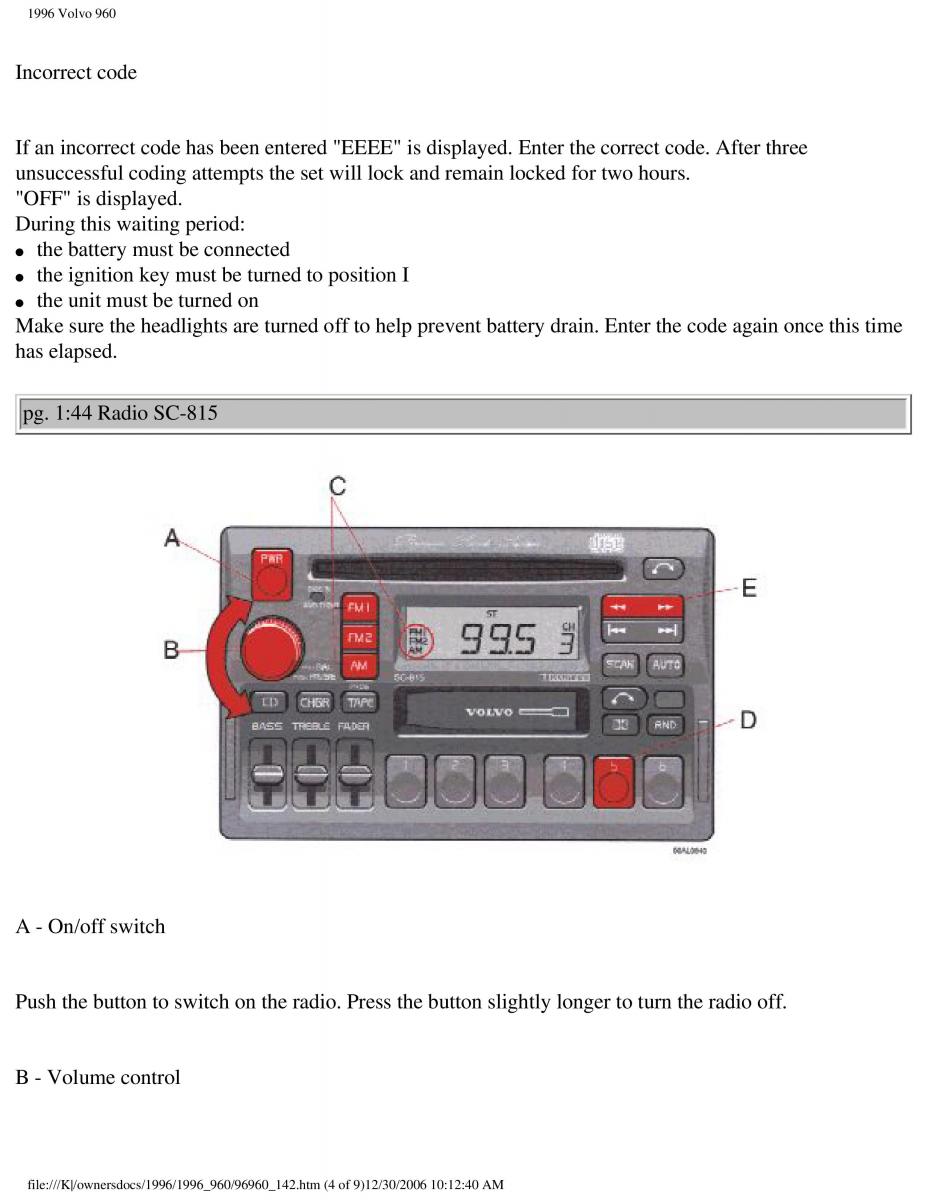 Volvo 960 owners manual / page 62