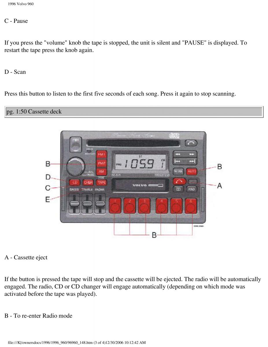 Volvo 960 owners manual / page 70