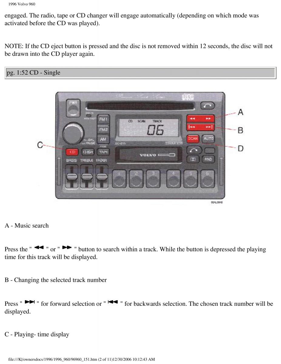 Volvo 960 owners manual / page 73