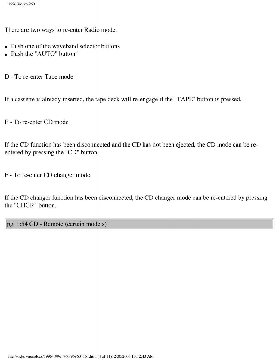 Volvo 960 owners manual / page 75