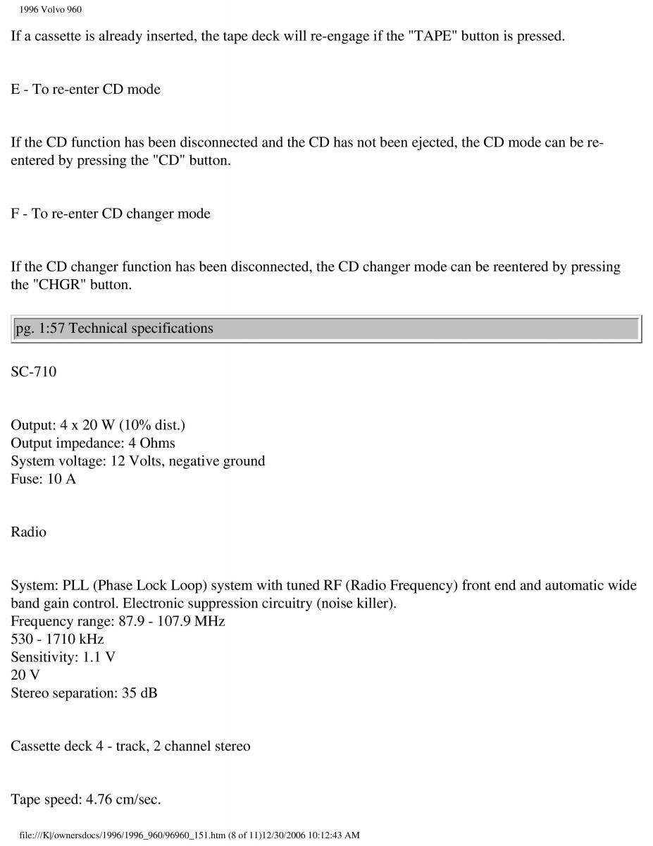 Volvo 960 owners manual / page 79