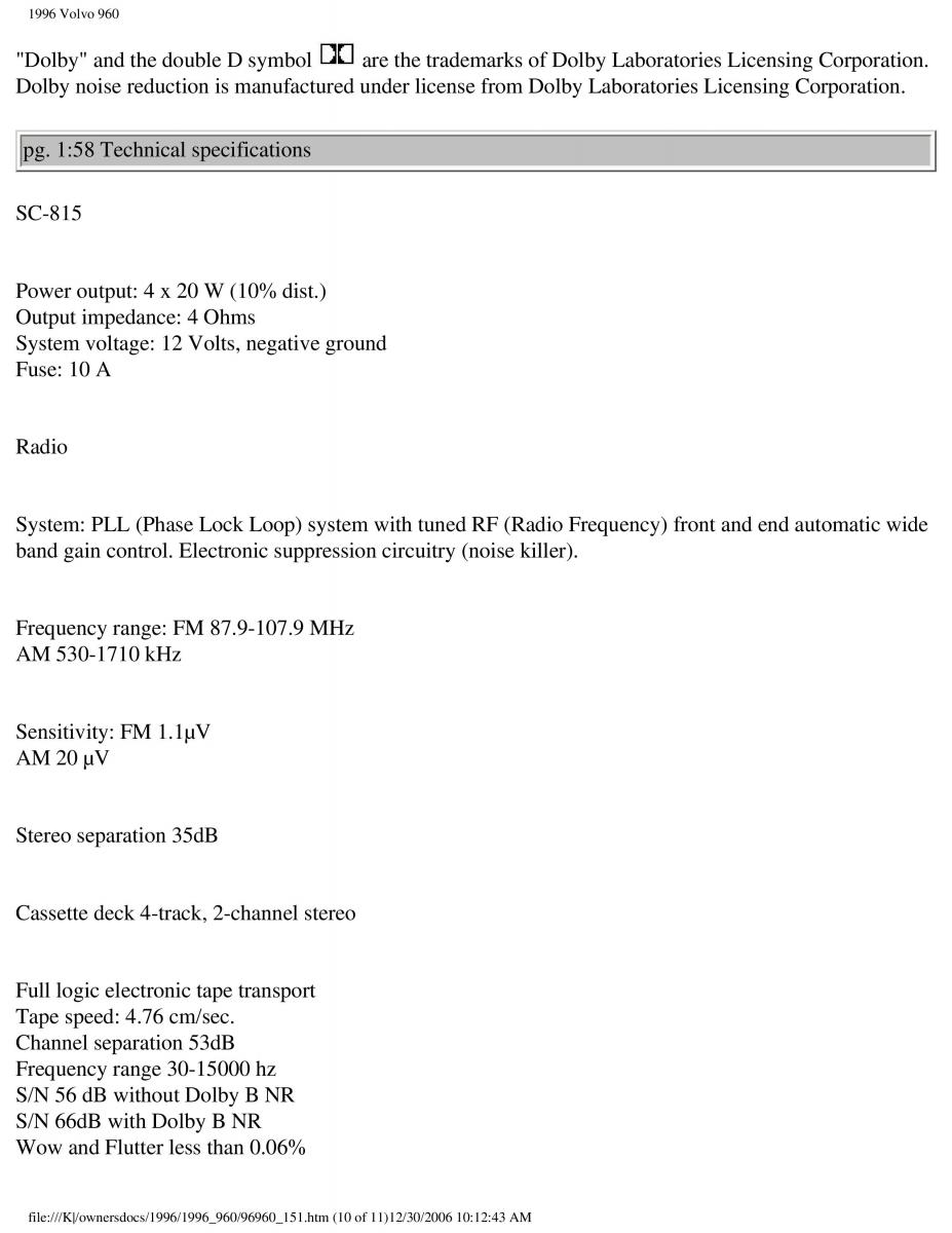 Volvo 960 owners manual / page 81