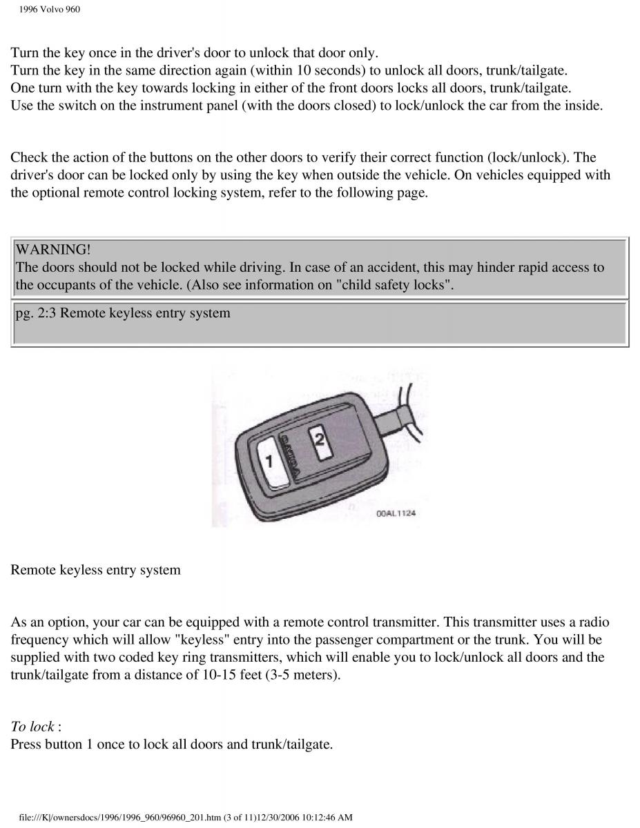 Volvo 960 owners manual / page 92