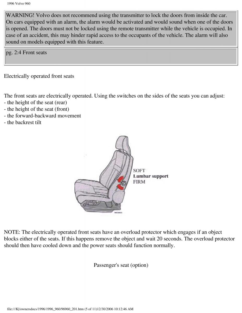 Volvo 960 owners manual / page 94