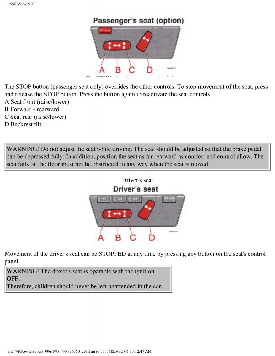 Volvo 960 owners manual / page 95