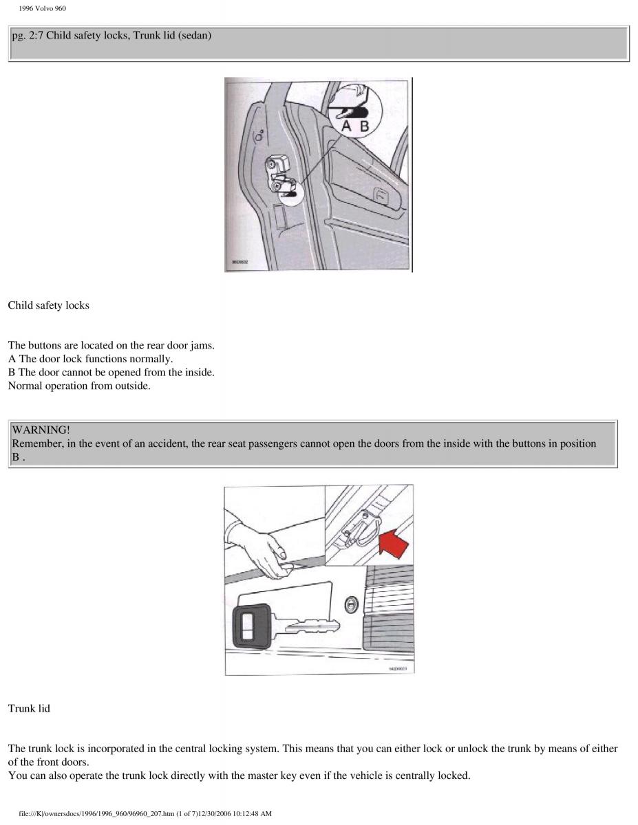 Volvo 960 owners manual / page 101