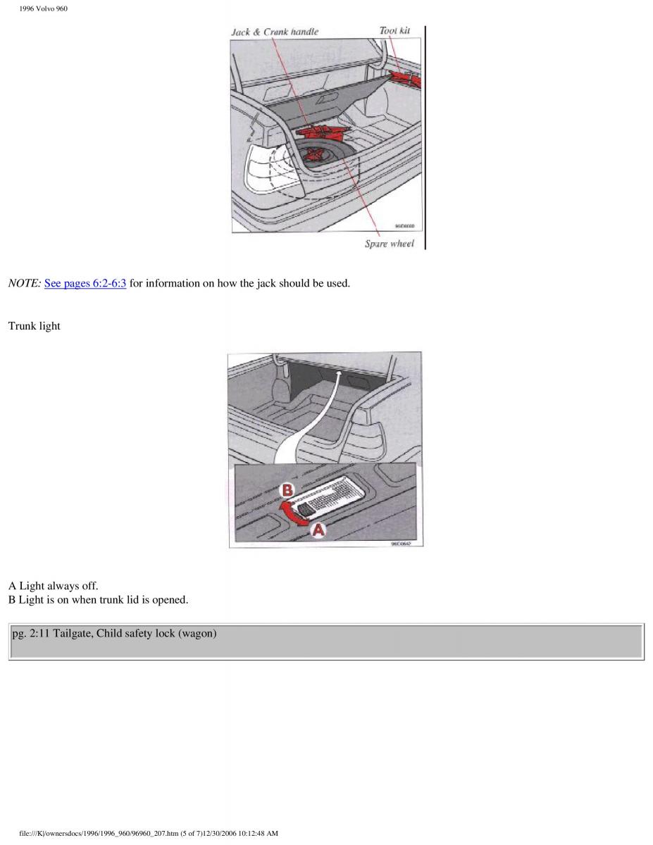 Volvo 960 owners manual / page 105