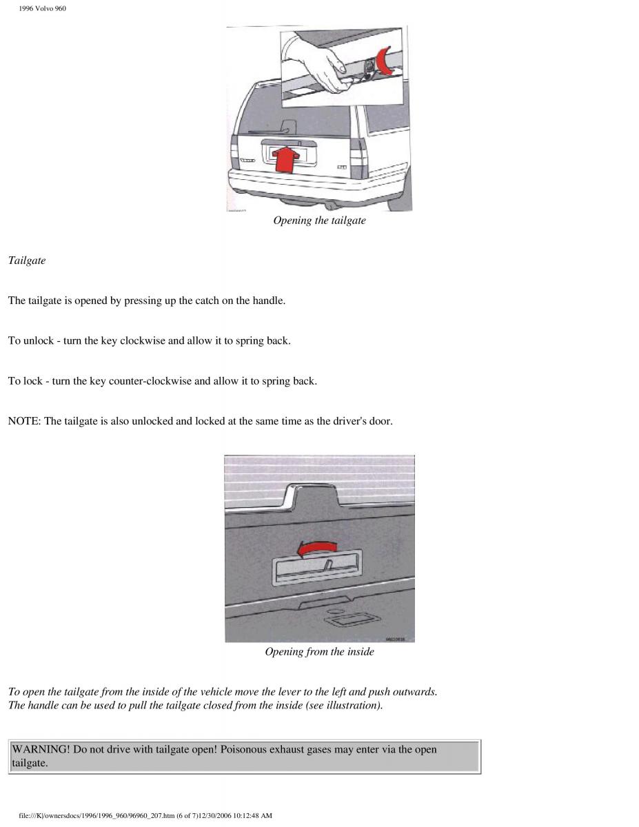 Volvo 960 owners manual / page 106