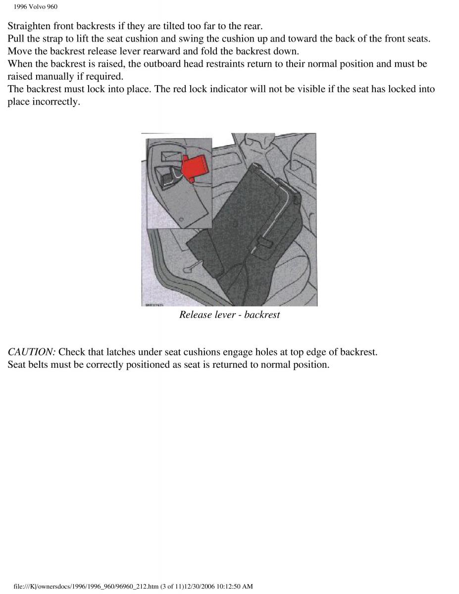 Volvo 960 owners manual / page 110