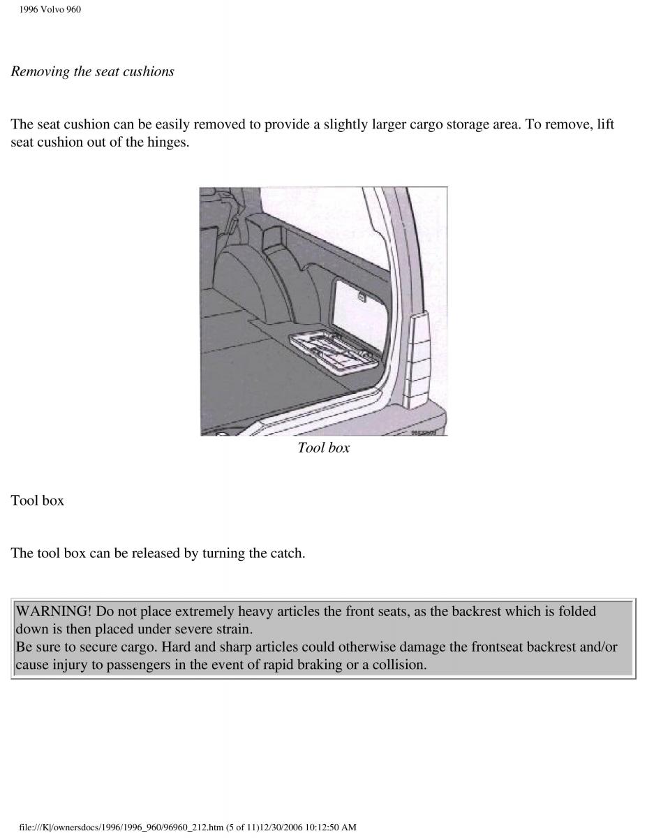 Volvo 960 owners manual / page 112