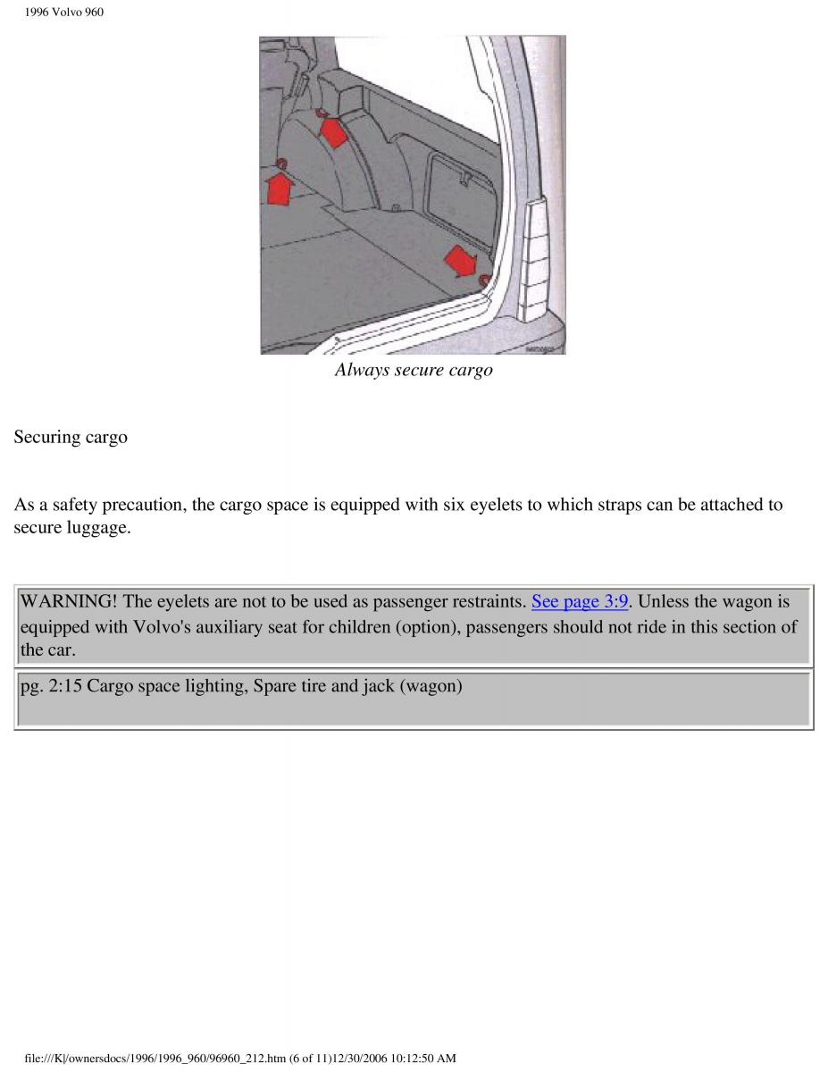 Volvo 960 owners manual / page 113