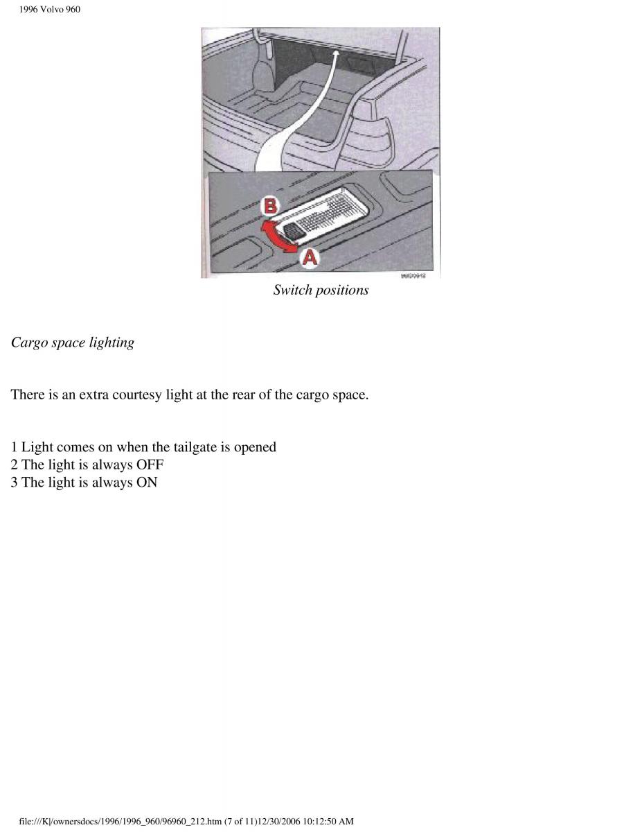 Volvo 960 owners manual / page 114