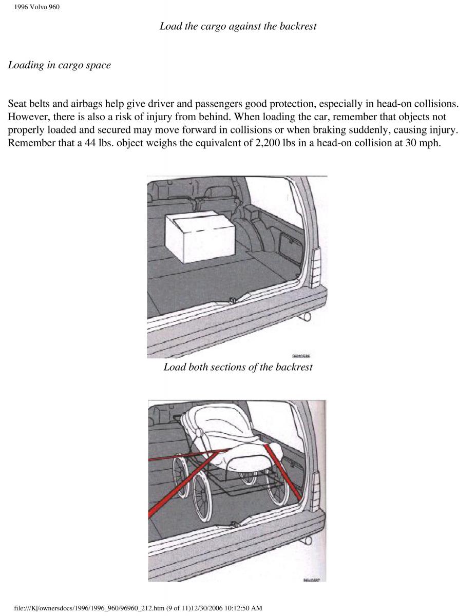 Volvo 960 owners manual / page 116