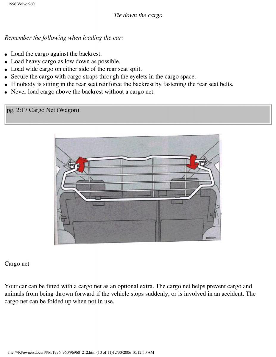 Volvo 960 owners manual / page 117