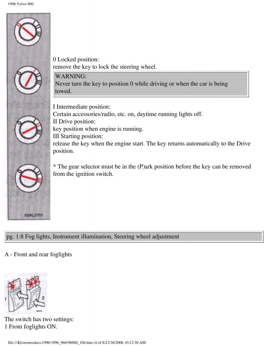 Volvo 960 owners manual / page 12