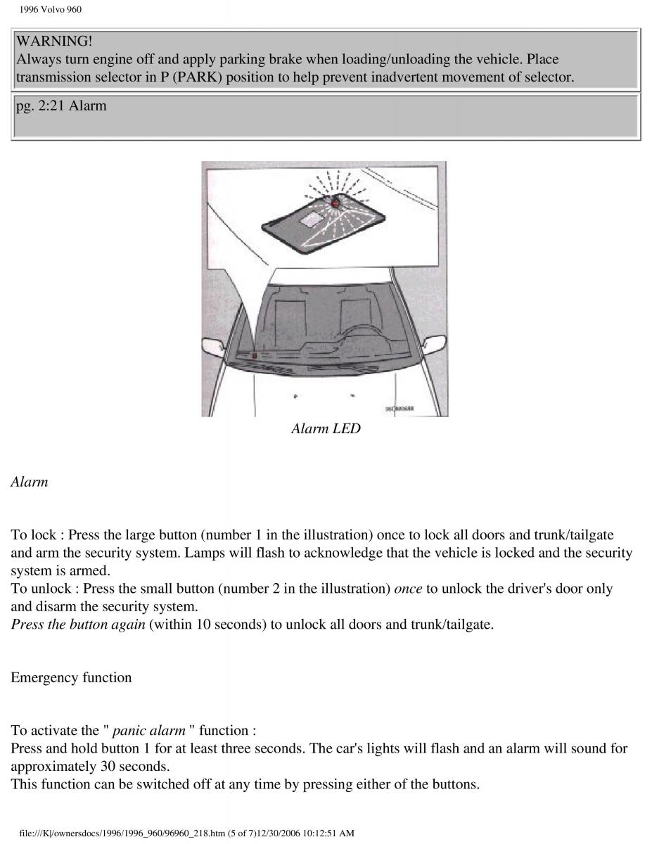 Volvo 960 owners manual / page 123