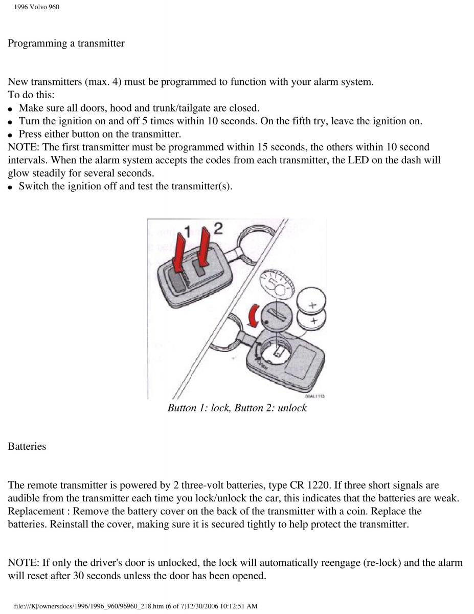 Volvo 960 owners manual / page 124