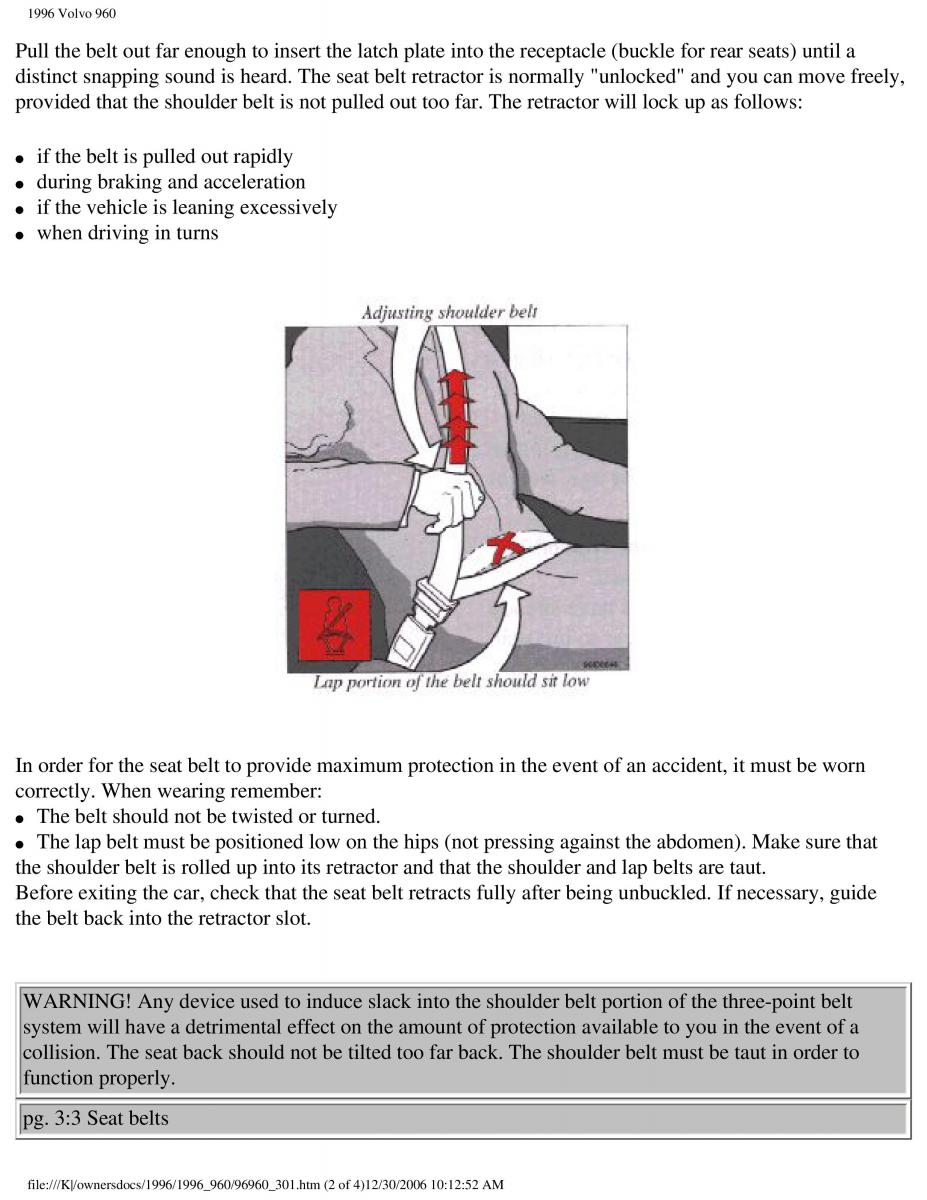 Volvo 960 owners manual / page 127