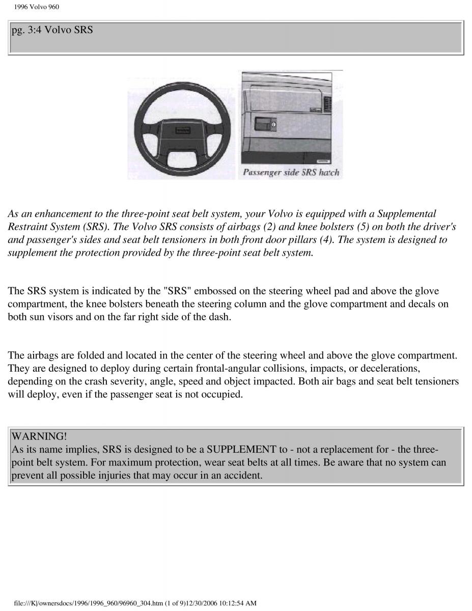 Volvo 960 owners manual / page 130