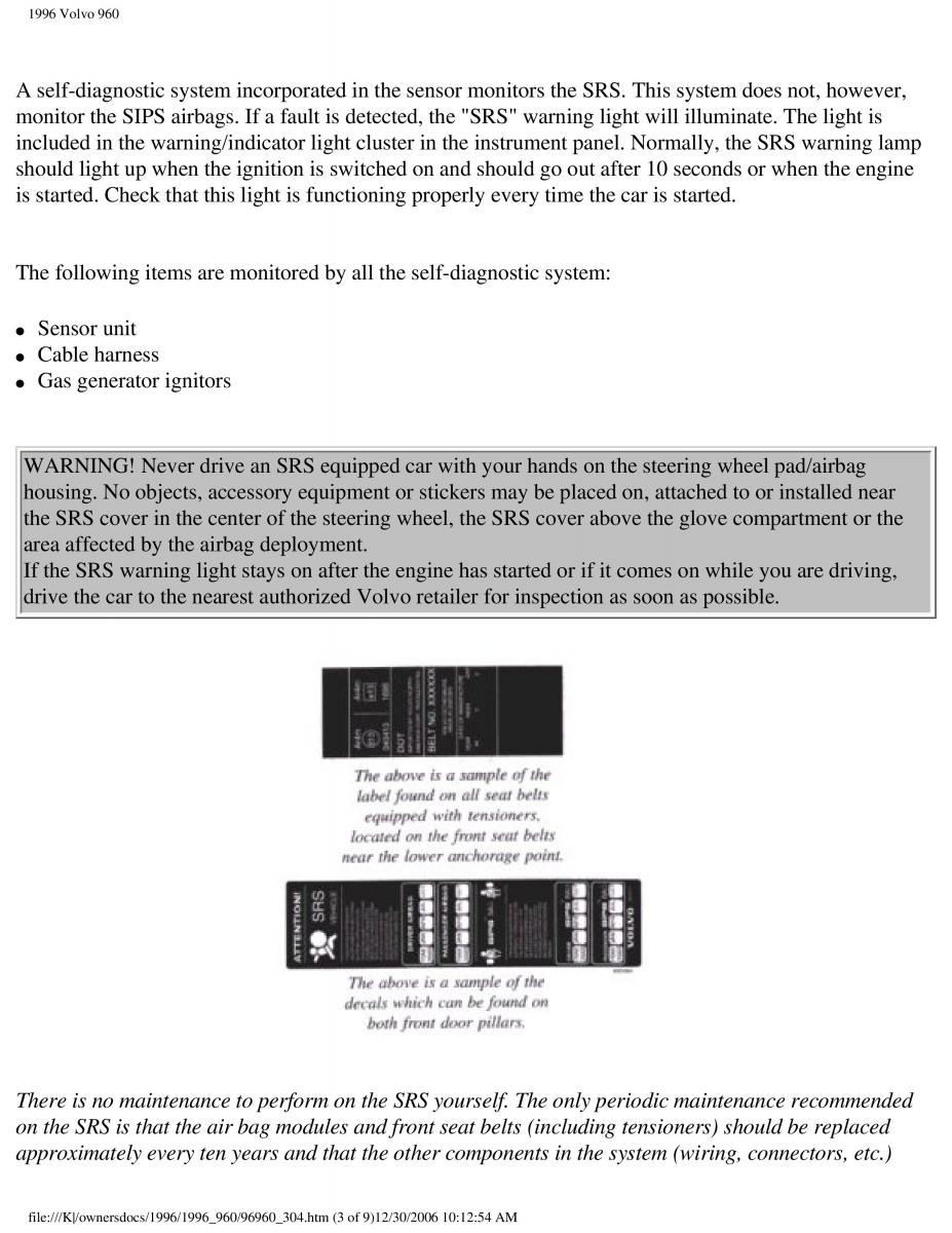 Volvo 960 owners manual / page 132