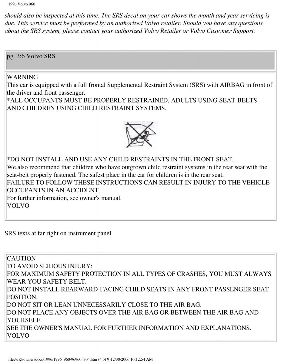 Volvo 960 owners manual / page 133